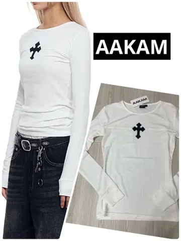 AAKAM 크로스 자수 긴팔 T셔츠 사이즈 1 한국 패션 인기