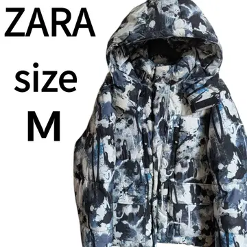 ZARA 올 패턴 아트 프린트 퍼프 다운 자켓 M 후드 부착