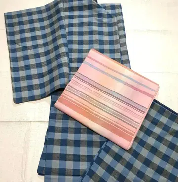 명주 격자 기모노 마와타츠무기