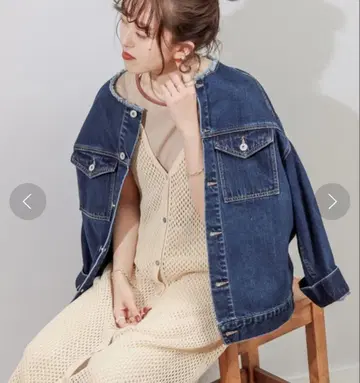 새상품급 디스코트 오버 사이즈 노카라 턱 데님 자켓 G 자켓