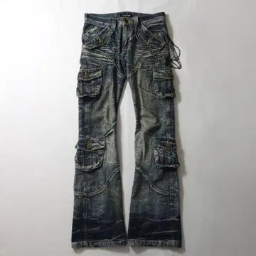 TopIsm Gimmick Washed Flared Cargo Denim