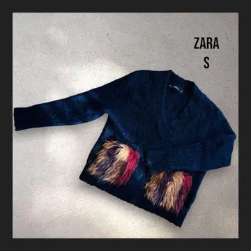 [ ZARA ] 한 장으로 멋스럽게 자라 니트 스웨터 S 포켓 네이비 봄