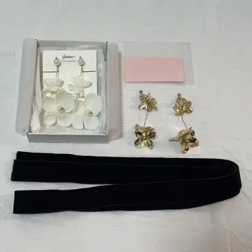 브라이덜 귀찌 (골드, 화이트) 벨로아 리본 (다크 브라운)
