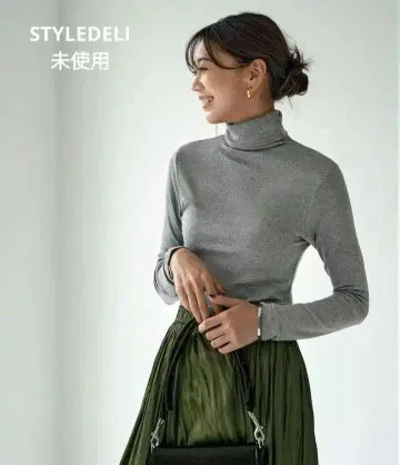 스타일 델리 드레이프감 얇은 리브 터틀넥 상의