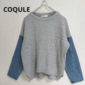 COQULE 코클 절개 니트 래글런 데님 슬리브 풀오버