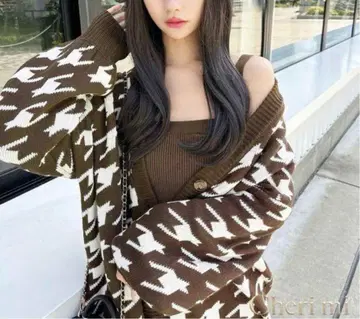 셰리미 하운드투스 체크 패턴 앙상블 원피스 가디건