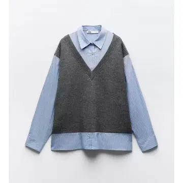 대비 니트 셔츠 스웨터 그레이 V넥 니트 베스트 셔츠