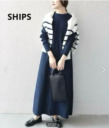 SHIPS 롱 원피스 네이비 프리 사이즈