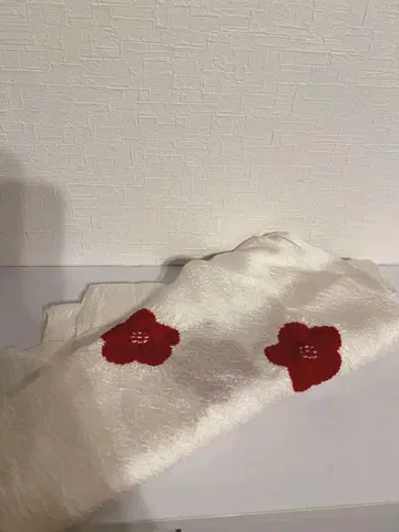 오비 장식 천 화이트 베이스 빨간색 링 무늬