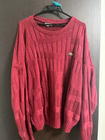 80s 빈티지 프렌치 라코스테 L 코튼 아란 니트 빨간색