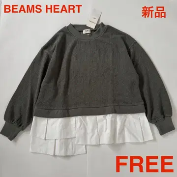 새상품 택 포함 빔즈 하트 이소재 절개 풀오버 카키 그레이 x 화이트