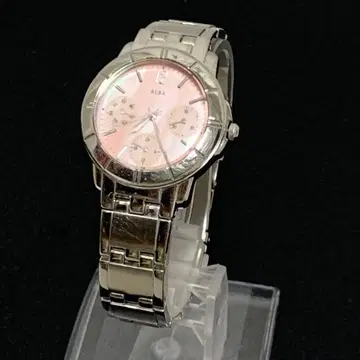 ALBA 여성용 손목시계 실버톤 핑크 다이얼 [작동 확인 완료]