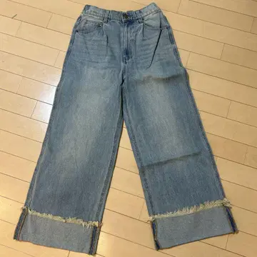 데님 와이드 팬츠 CLEL 롤업 데님