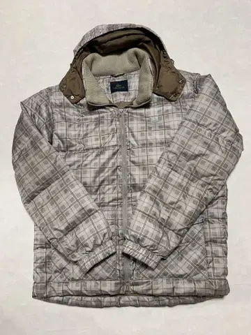 라코스테 남성용 그레이 계열 체크 무늬 다운 자켓