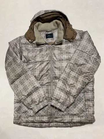 라코스테 남성용 그레이 계열 체크 무늬 다운 자켓