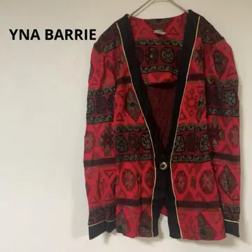 YNA BARRIE 빨간색 노카라 자켓 가디건 기하학 패턴