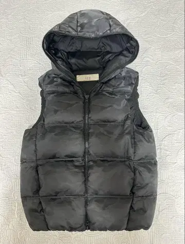 AKM 카모플라주 블랙 후드 부착 다운 베스트 사이즈 S