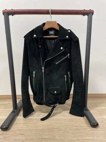 ZARA 블랙 스웨이드 더블 라이더 자켓 EU M