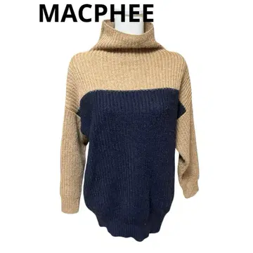 MACPHEE 보틀넥 풀오버 모카 x 네이비 모헤어 혼방 니트 스웨터