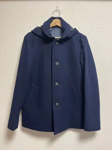 후드 부착 네이비 울 코트 글로벌 워크