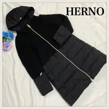 헬노 HERNO 이소재 절개 후드 부착 롱 다운 코트
