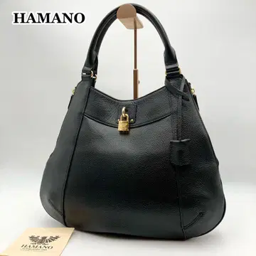 컨디션 최상 HAMANO 페어쉐이프 숄더백 블랙 가죽 자물쇠 지퍼