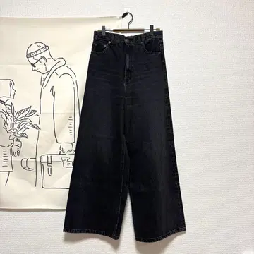 Mila Owen 하이웨스트 와이드 데님 팬츠 블랙