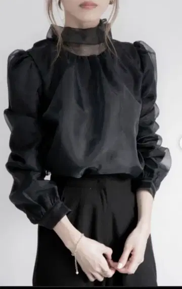 amel 오간자 리본 타이 블라우스 블랙