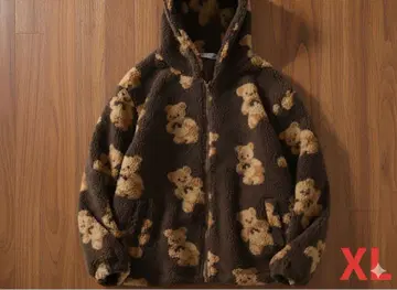 곰 패턴 보아 후드티 여성용 브라운 XL