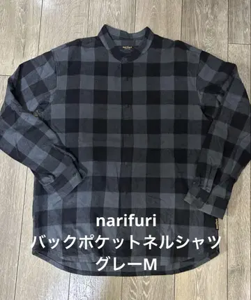 narifuri 백 포켓 플란넬 셔츠 그레이 L