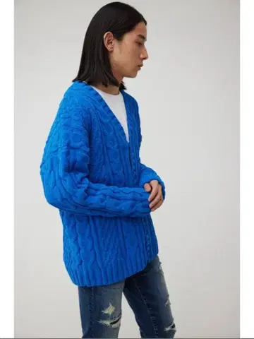 AZUL BY MOUSSY 셔닐 케이블 니트 가디건 블루