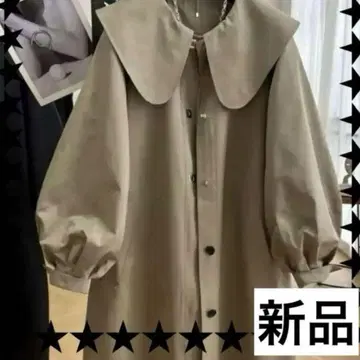 여성용 트렌치 코트 베이지 새상품급 큰 옷깃 벌룬 슬리브