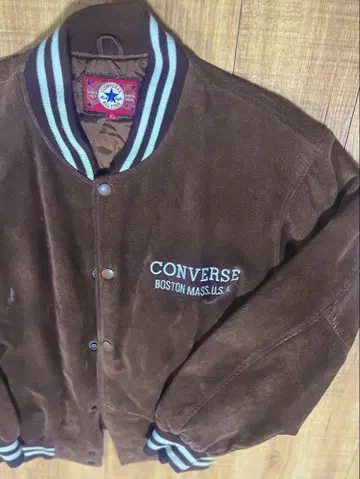 컨버스 CONVERSE 스웨이드 가죽 바시티 자켓 XL 올가죽 자수