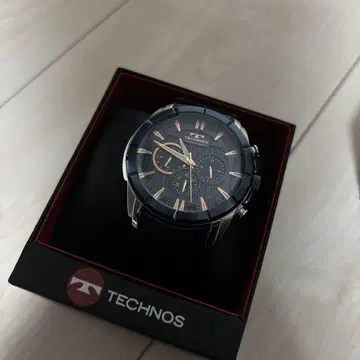 TECHNOS 크로노그래프 블랙 가죽