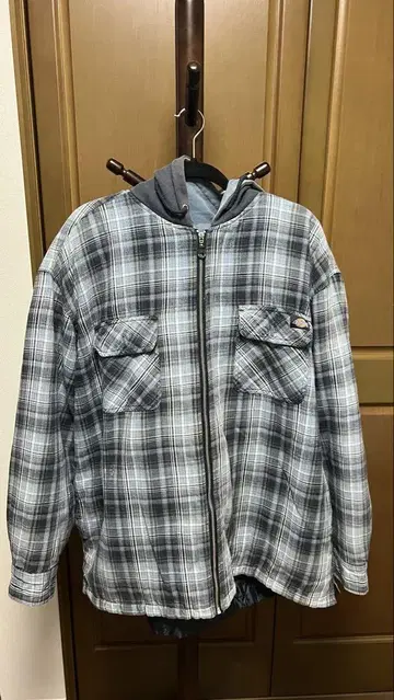 Dickies 후드 부착 플란넬 셔츠 블루 계열 체크 2XL
