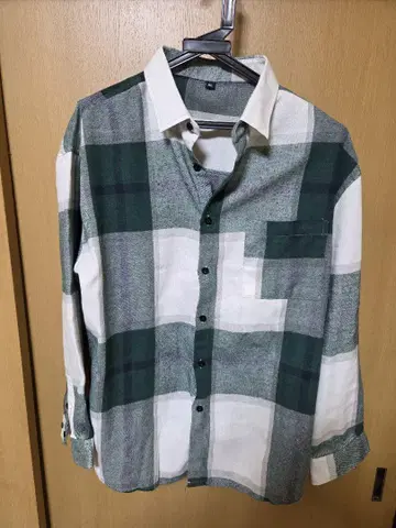 그린과 화이트 체크 무늬 XXL 긴팔 플란넬 셔츠