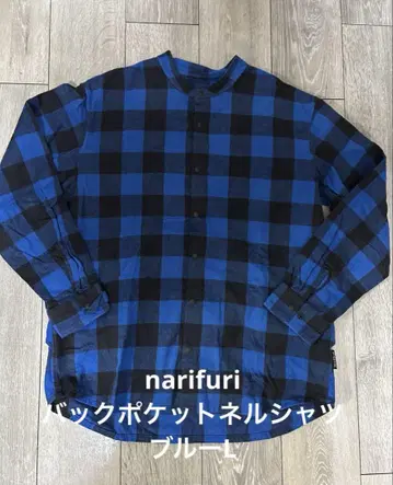 narifuri 백 포켓 플란넬 셔츠 블루 L