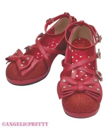 Angelic Pretty 글리터 보석 리본 신발 M 사이즈 레드