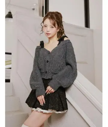 darich 숄더 리본 V넥 니트탑