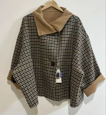 쉽스에니 리버 스탠드 카라 판초 숏 코트