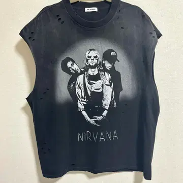 NIRVANA 슬리브리스 T셔츠 블랙 코번 카드
