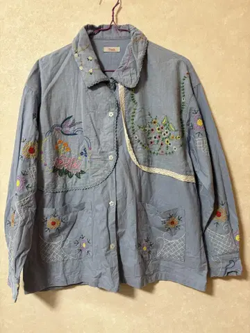 Freada 꽃 자수 긴팔 셔츠 엄브렐라 요크