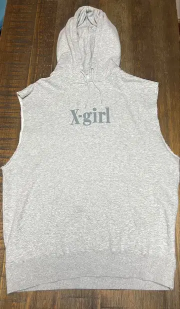 X-girl 그레이 후드 부착 슬리브리스 후드 맨투맨
