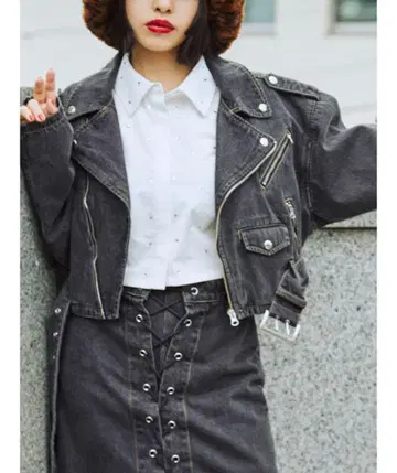 jouetie 숏 데님 라이더 자켓