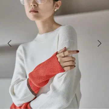 새상품 LEPSIM 12 게이지 소매 배색 풀오버 오렌지 화이트