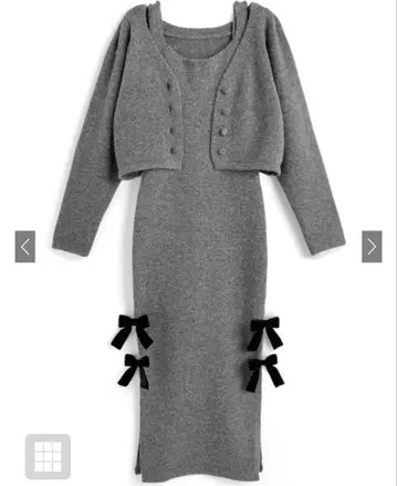 GRL 니트 가디건 x 벨로아 리본 슬릿 원피스 셋업[dr826