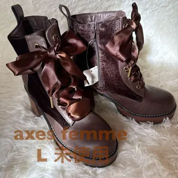 [ axes femme ] 미사용 리본 레이스업 미들 부츠 브라운 L