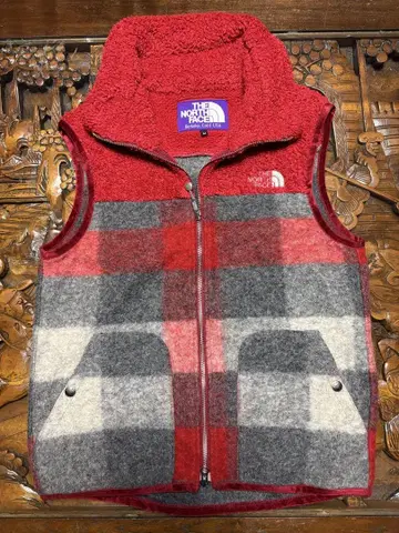 THE NORTH FACE M 사이즈 베스트 빨간색 그레이 체크