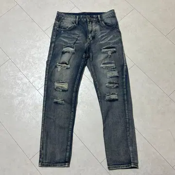 데미지 가공 다크 블루 데님 팬츠