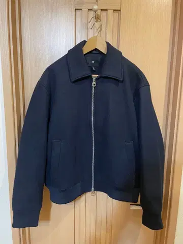 H&M 네이비 짧은 기장 블루종 울 더블 지퍼